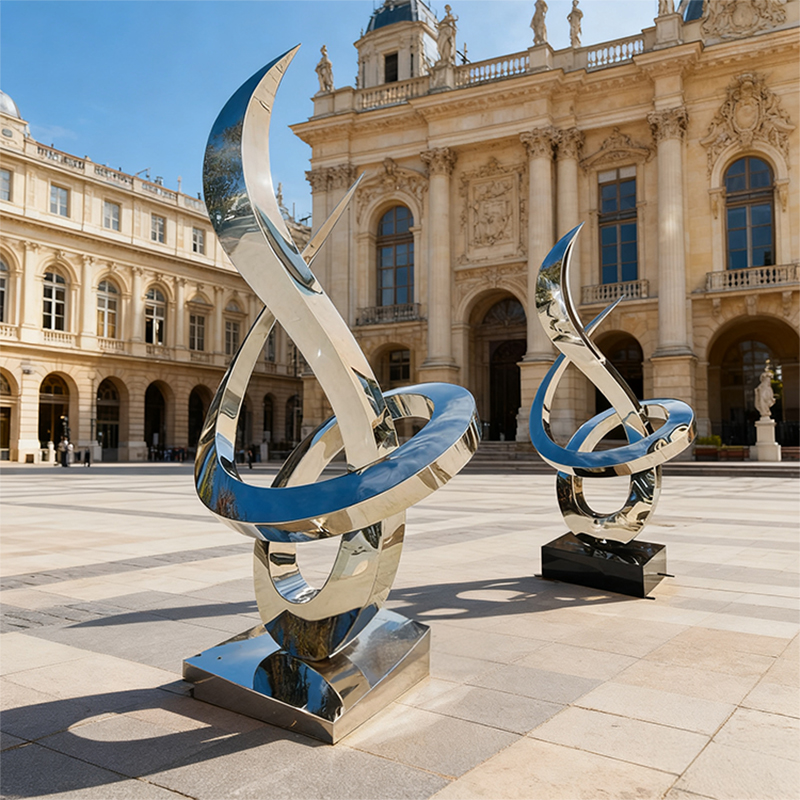 Điêu khắc kim loại được sắp xếp hợp lý màu xanh và bạc