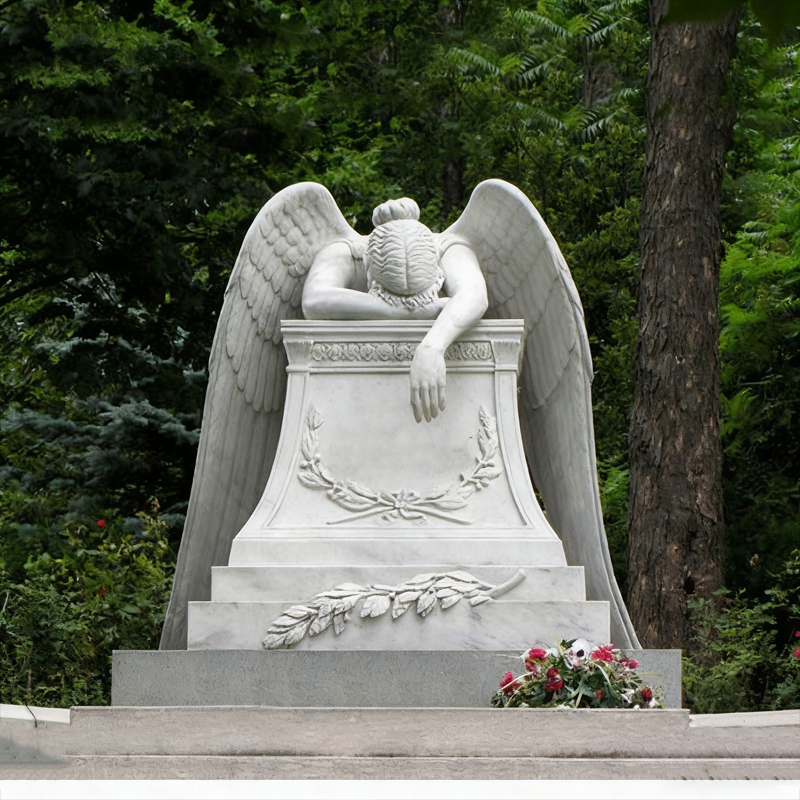 Bia mộ thiên thần cúi đầu bằng đá cẩm thạch