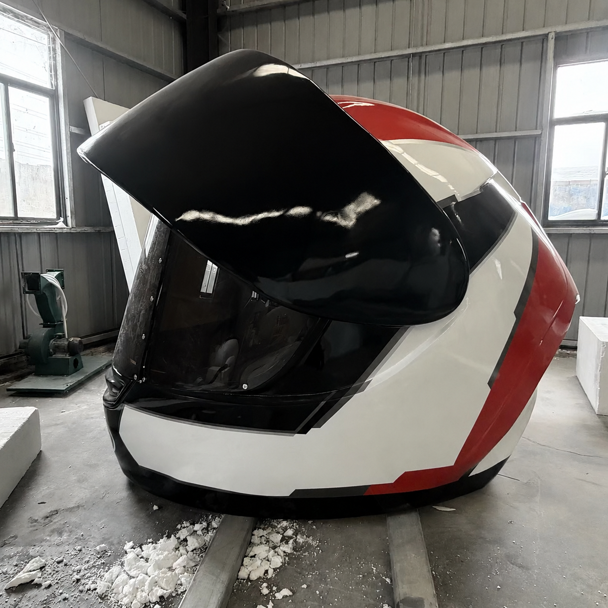 Một tác phẩm điêu khắc về mũ bảo hiểm xe máy bằng nhựa khổng lồ được tạo ra như thế nào - và ai tạo ra chúng ở quy mô lớn?